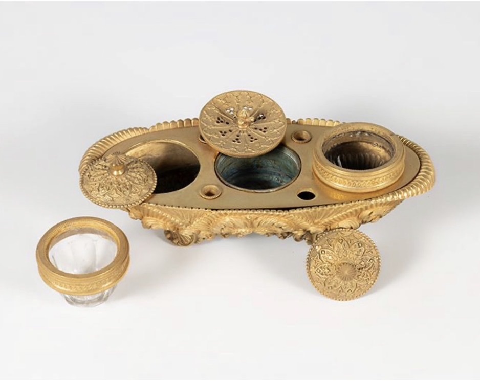 Encrier double en bronze doré, premier empire, XIXᵉ siècle-photo-2