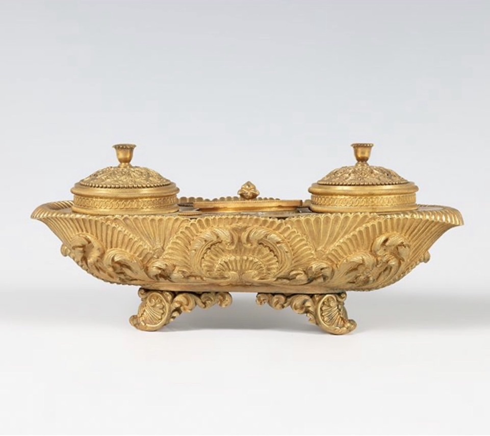 Encrier double en bronze doré, premier empire, XIXᵉ siècle