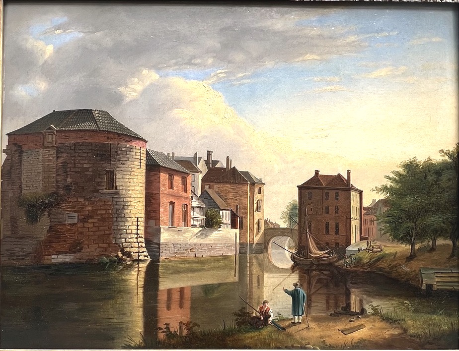 Julien Ducorron (1770–1849) View Of A City Waterfront With A Fortified Tower And Boats-photo-2