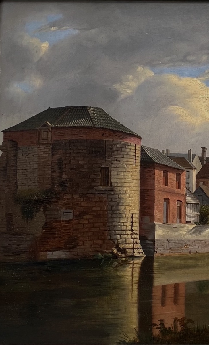 Julien Ducorron (1770–1849) View Of A City Waterfront With A Fortified Tower And Boats-photo-1