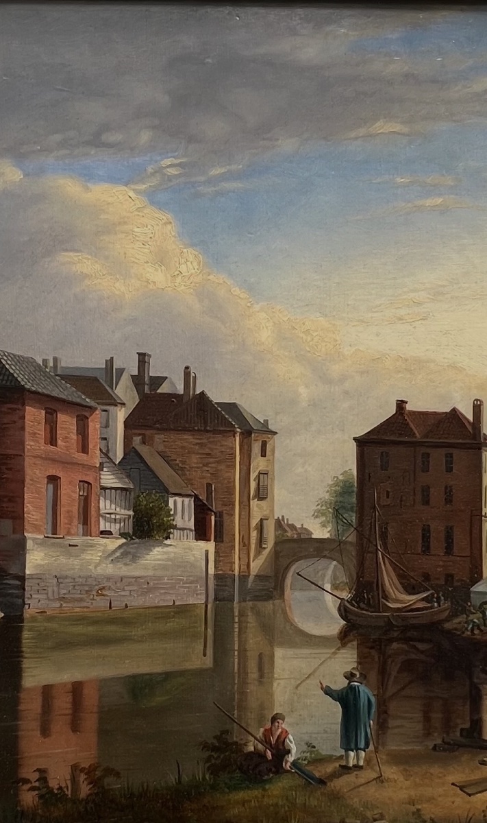 Julien Ducorron (1770–1849) View Of A City Waterfront With A Fortified Tower And Boats-photo-2
