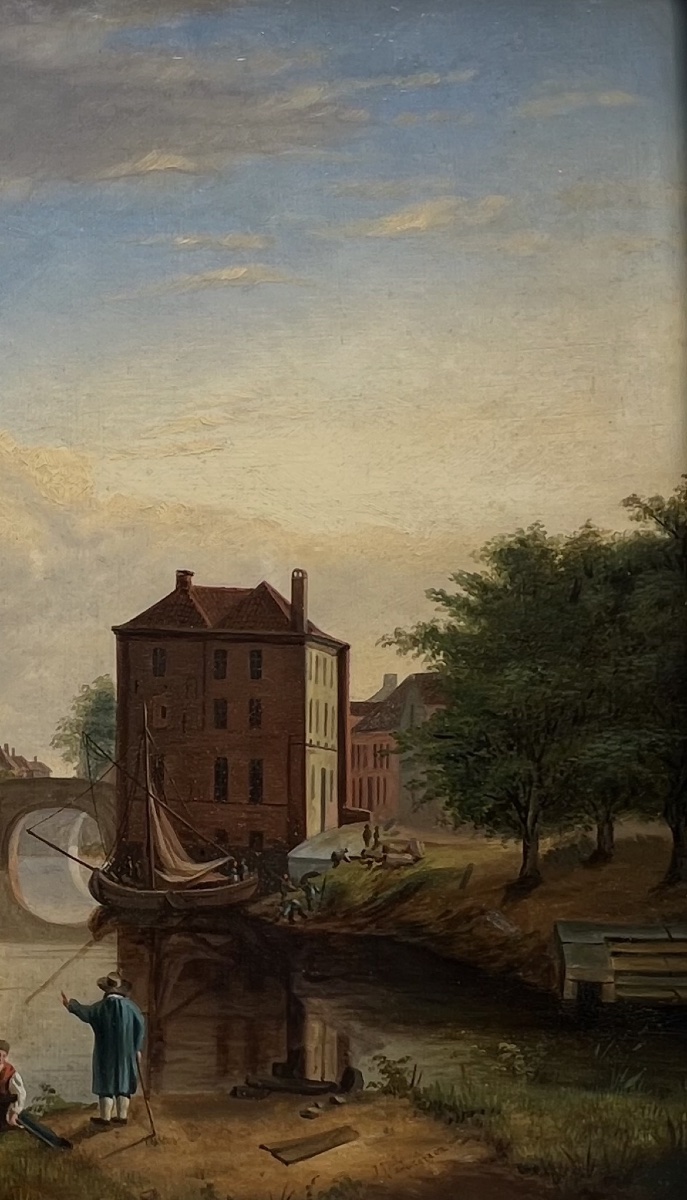 Julien Ducorron (1770–1849) View Of A City Waterfront With A Fortified Tower And Boats-photo-3