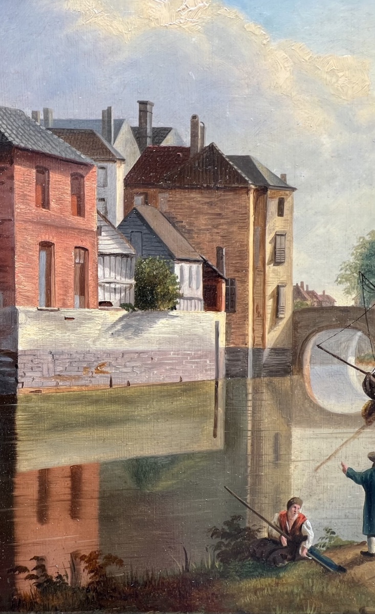 Julien Ducorron (1770–1849) View Of A City Waterfront With A Fortified Tower And Boats-photo-6