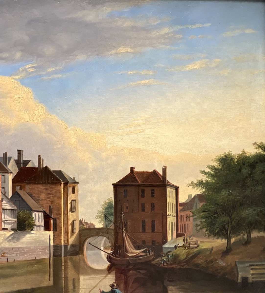 Julien Ducorron (1770–1849) View Of A City Waterfront With A Fortified Tower And Boats-photo-7