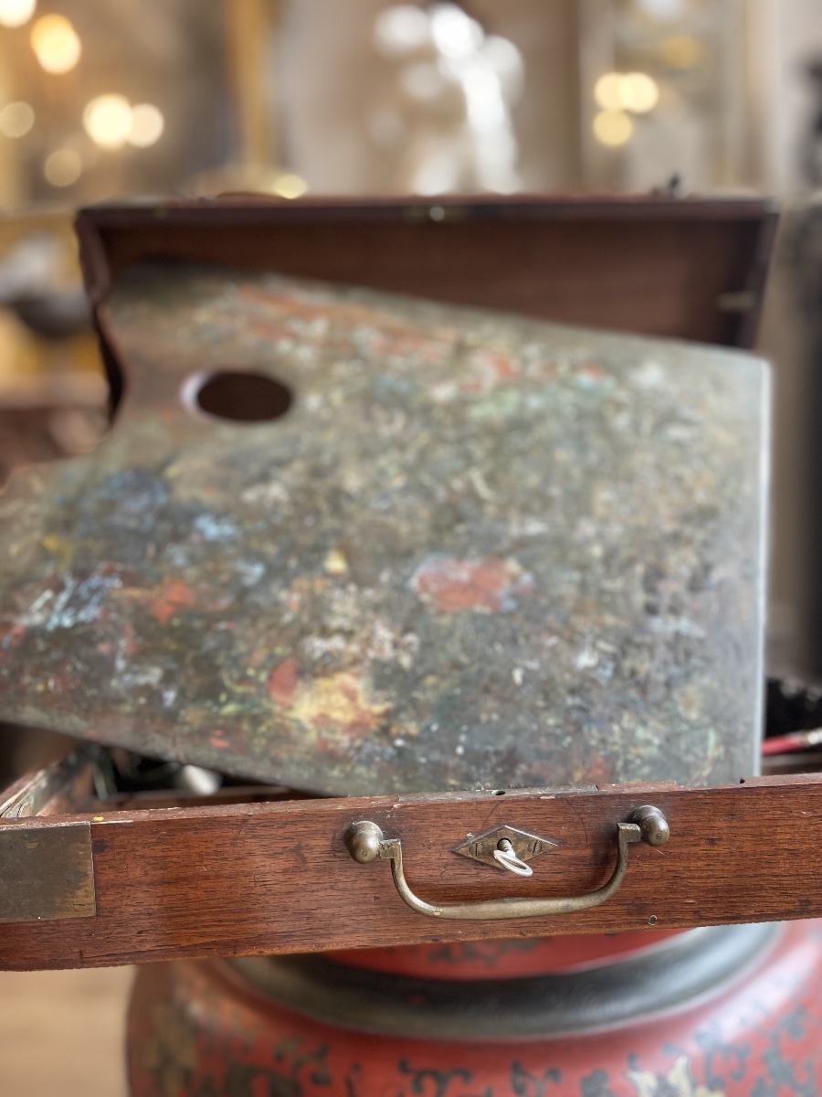 Coffret de peintre de voyage en acajou avec chevalet à crémaillère, palette et accessoires – XI-photo-7