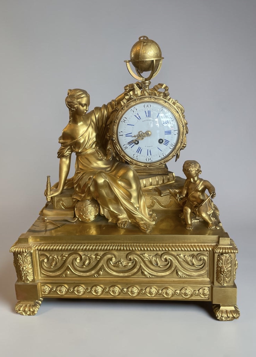 Important Gilded Bronze Clock Signed 