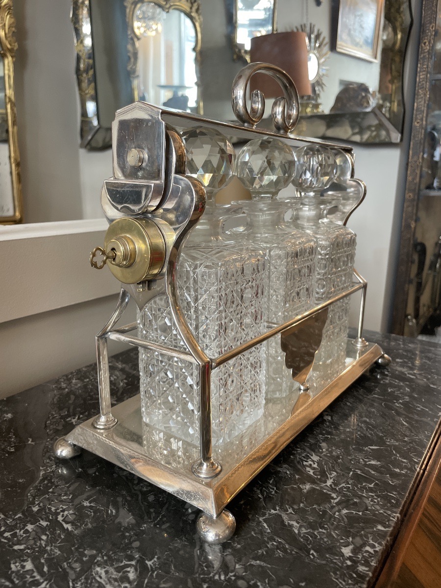 Tantalus In Silver-plated Metal And Cut Crystal 19th Century / Early 20th Century-photo-4