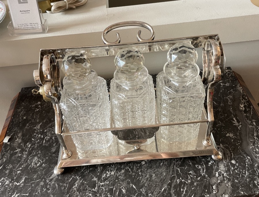 Tantalus In Silver-plated Metal And Cut Crystal 19th Century / Early 20th Century-photo-1