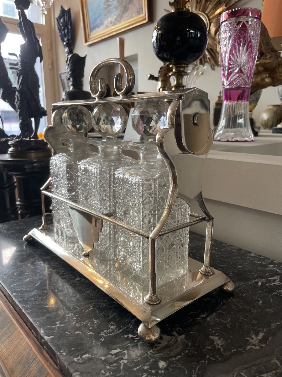 Tantalus In Silver-plated Metal And Cut Crystal 19th Century / Early 20th Century-photo-2