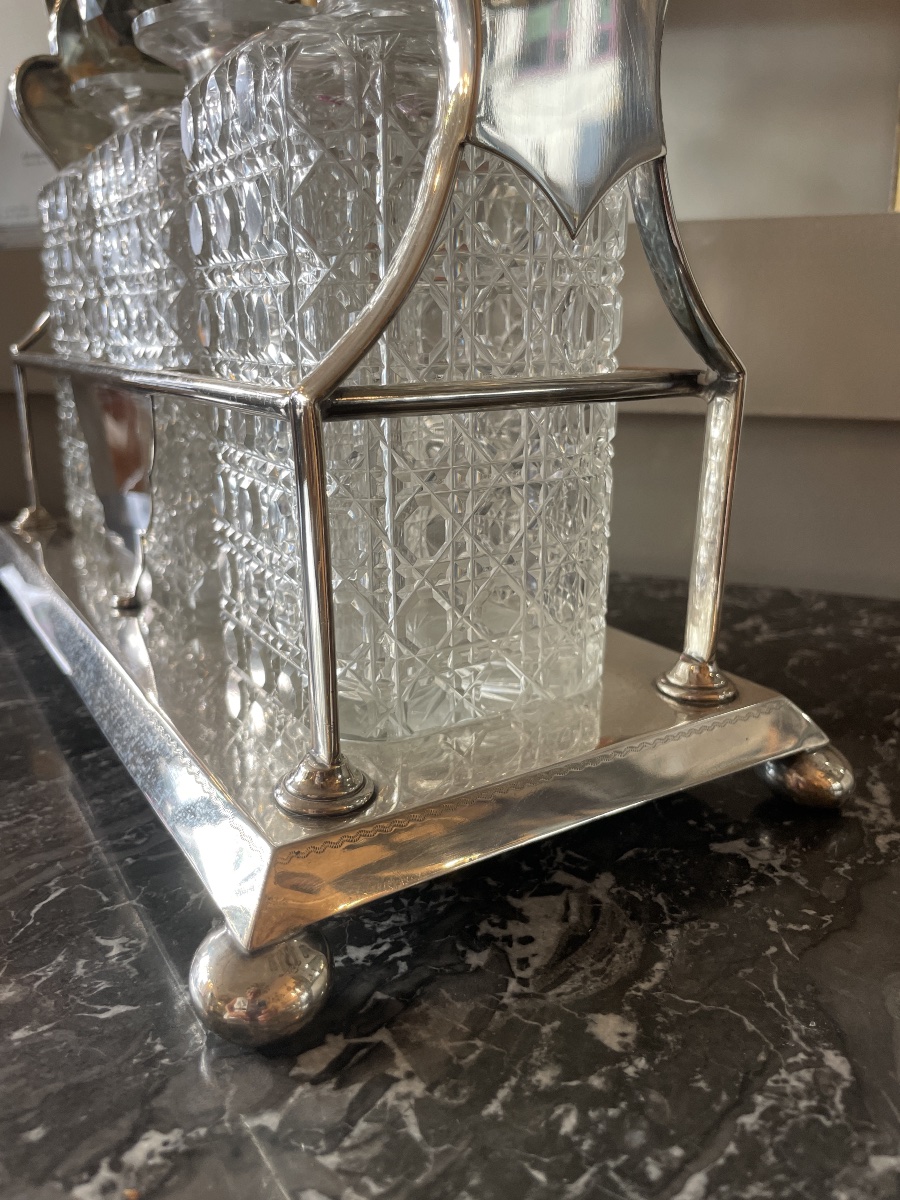 Tantalus In Silver-plated Metal And Cut Crystal 19th Century / Early 20th Century-photo-8