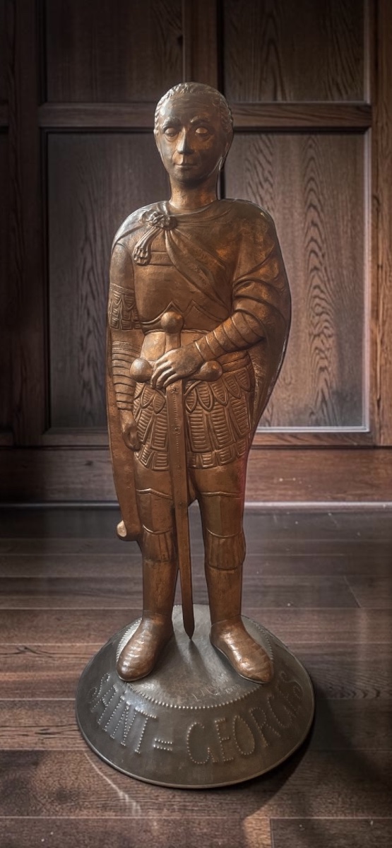 Monumental Sculpture Of Saint George In Repoussé Copper – Signed L. Macon, 1958-photo-2