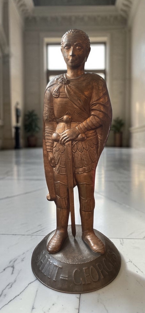 Monumental Sculpture Of Saint George In Repoussé Copper – Signed L. Macon, 1958