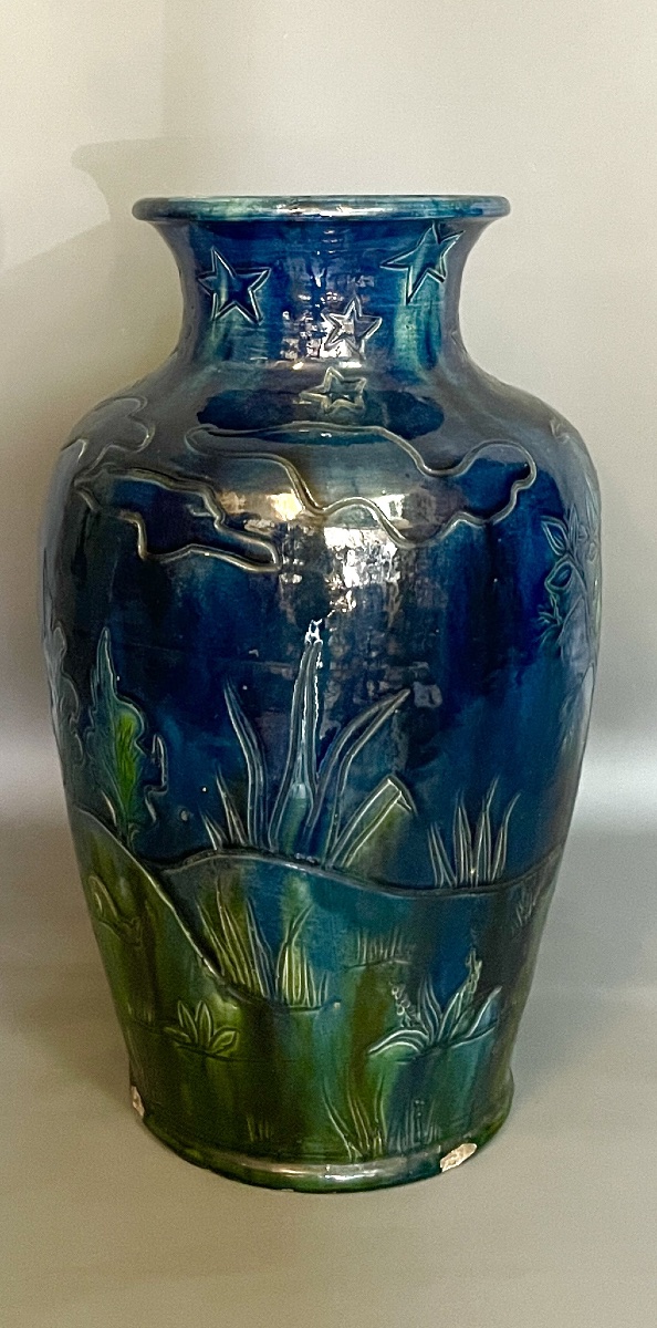 Art Nouveau Glazed Stoneware Vase With Owl Decoration – Bohemia (turn-teplitz), Circa 1900-photo-3