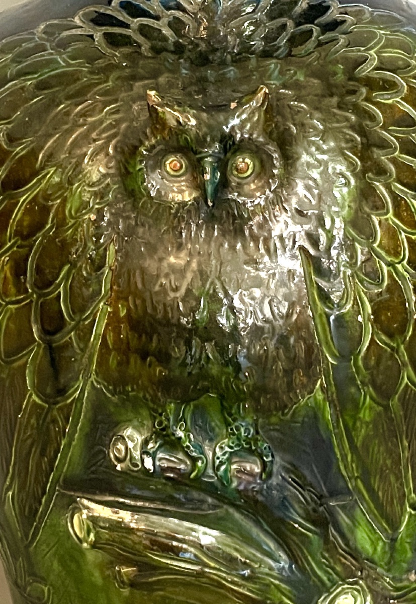 Art Nouveau Glazed Stoneware Vase With Owl Decoration – Bohemia (turn-teplitz), Circa 1900-photo-5
