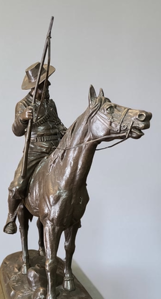Bronze Sculpture – Cowboy On Horseback, Signed Bouret Delabrièrre – 19th Century-photo-4