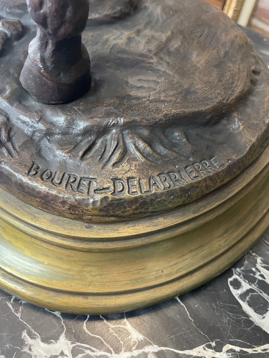 Bronze Sculpture – Cowboy On Horseback, Signed Bouret Delabrièrre – 19th Century-photo-1