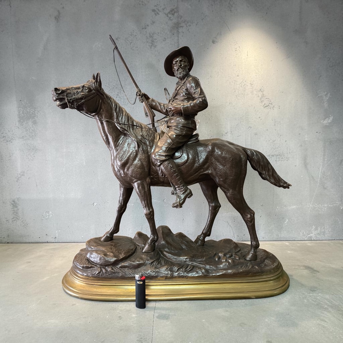 Bronze Sculpture – Cowboy On Horseback, Signed Bouret Delabrièrre – 19th Century-photo-2