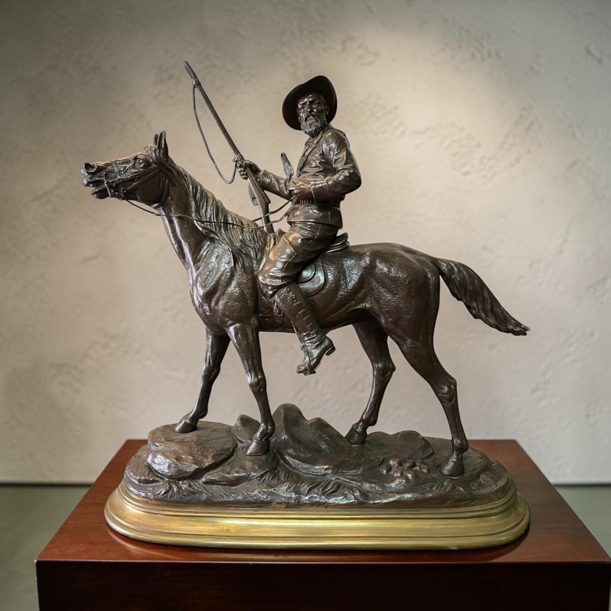 Bronze Sculpture – Cowboy On Horseback, Signed Bouret Delabrièrre – 19th Century-photo-4