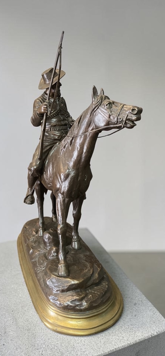 Bronze Sculpture – Cowboy On Horseback, Signed Bouret Delabrièrre – 19th Century-photo-5