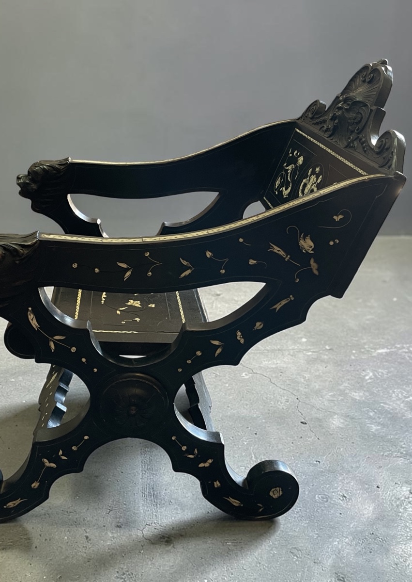 Italian Ebonized Wood Armchair With Inlays – 19th Century-photo-2