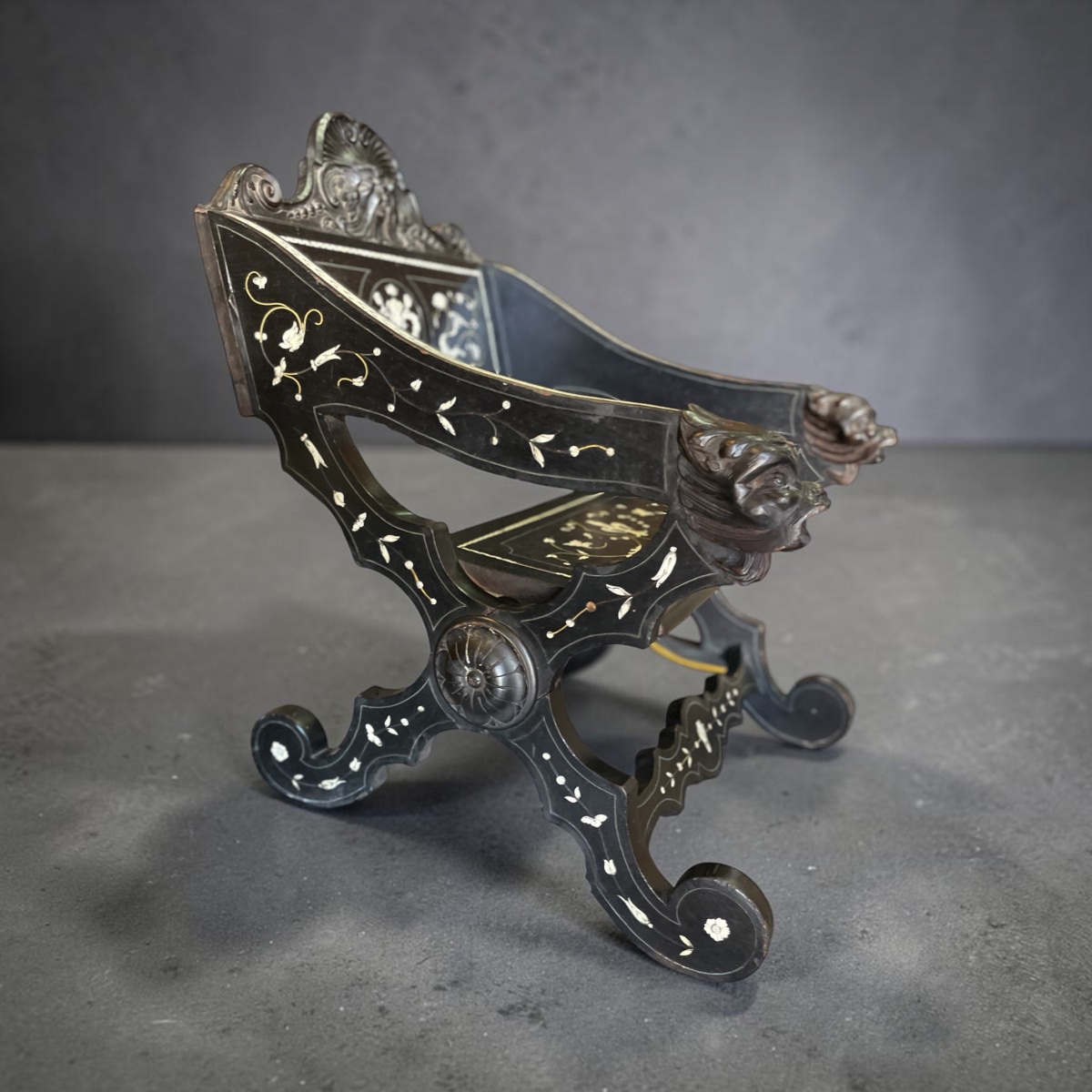Italian Ebonized Wood Armchair With Inlays – 19th Century-photo-3