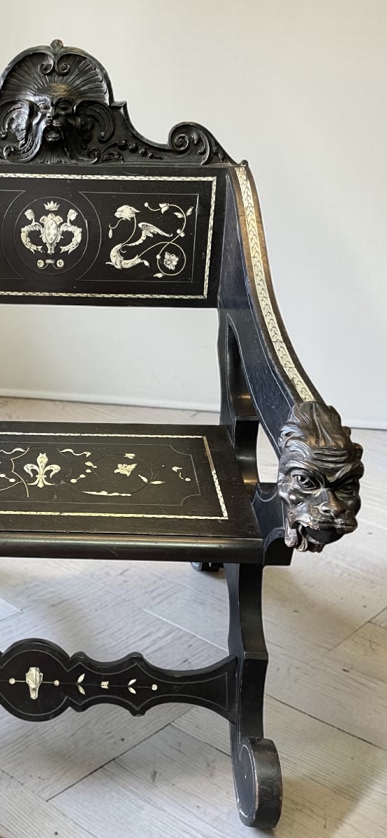Italian Ebonized Wood Armchair With Inlays – 19th Century-photo-4