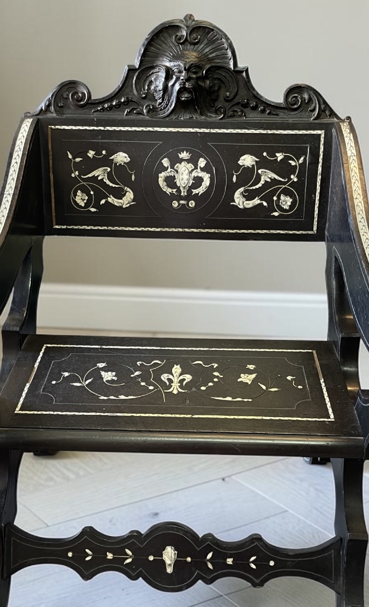 Italian Ebonized Wood Armchair With Inlays – 19th Century-photo-1