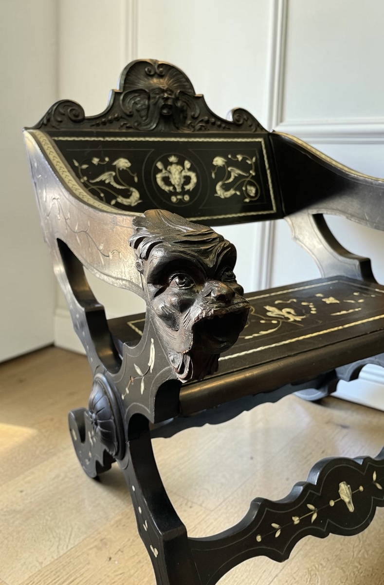 Italian Ebonized Wood Armchair With Inlays – 19th Century-photo-3
