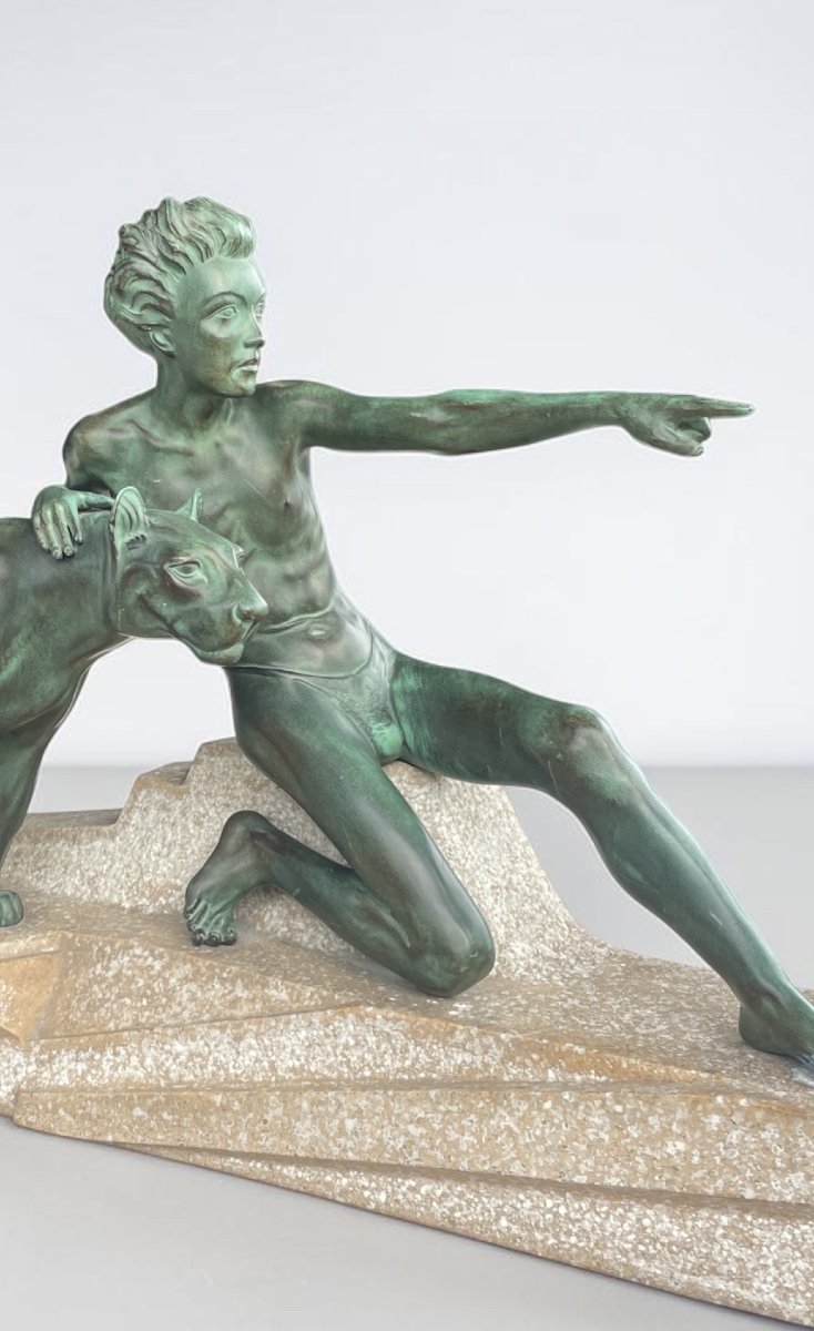 Max Le Verrier, “mowgli And Bagheera,” Art Deco Sculpture, Circa 1930-photo-4