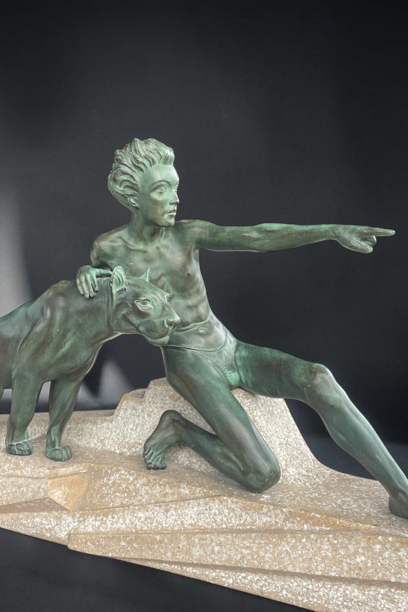 Max Le Verrier, “mowgli And Bagheera,” Art Deco Sculpture, Circa 1930-photo-2