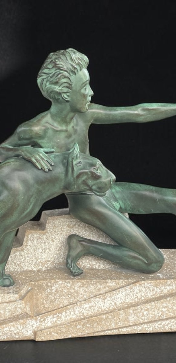 Max Le Verrier, “mowgli And Bagheera,” Art Deco Sculpture, Circa 1930-photo-6