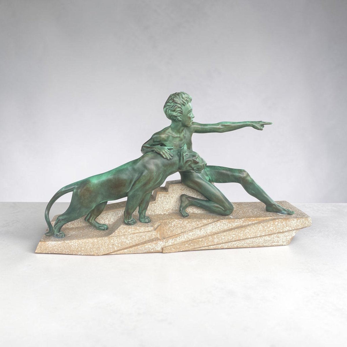 Max Le Verrier, “mowgli And Bagheera,” Art Deco Sculpture, Circa 1930-photo-7