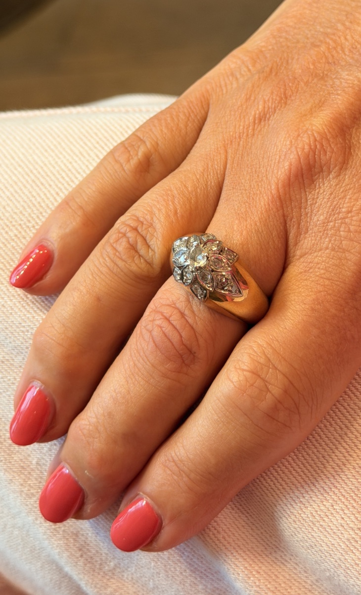 Bague Art Déco en or jaune 18 carats et diamants taille ancienne,  vers 1920-1930-photo-4