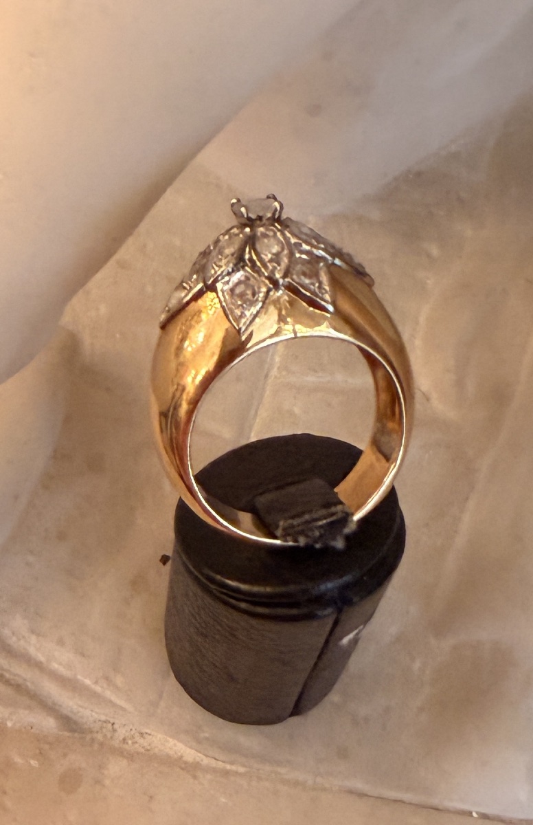 Bague Art Déco en or jaune 18 carats et diamants taille ancienne,  vers 1920-1930-photo-2