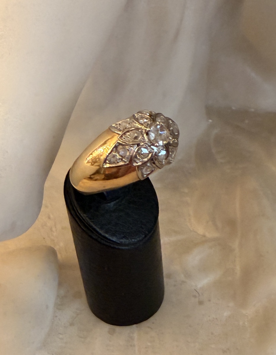 Bague Art Déco en or jaune 18 carats et diamants taille ancienne,  vers 1920-1930-photo-3