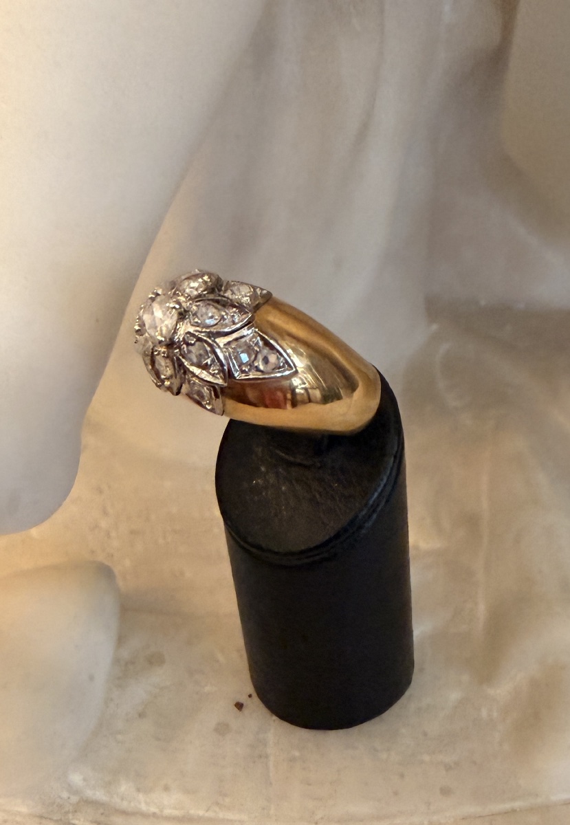 Bague Art Déco en or jaune 18 carats et diamants taille ancienne,  vers 1920-1930-photo-4