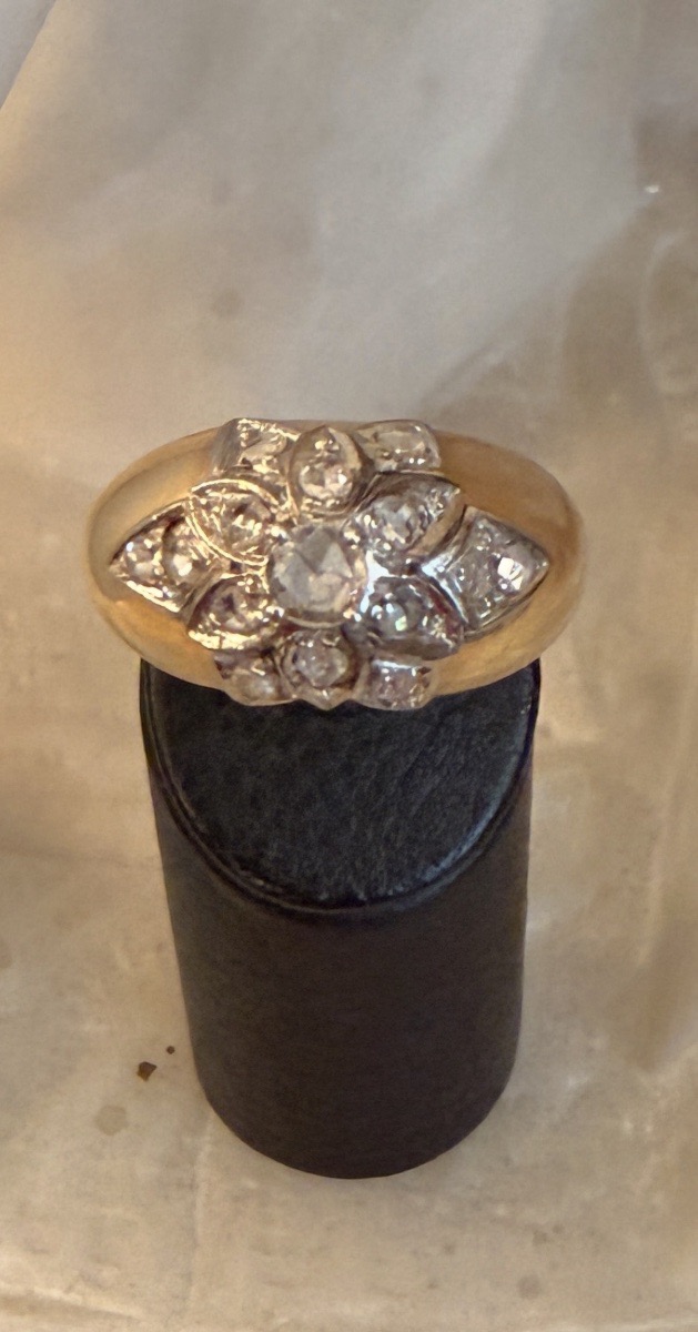 Bague Art Déco en or jaune 18 carats et diamants taille ancienne,  vers 1920-1930-photo-6