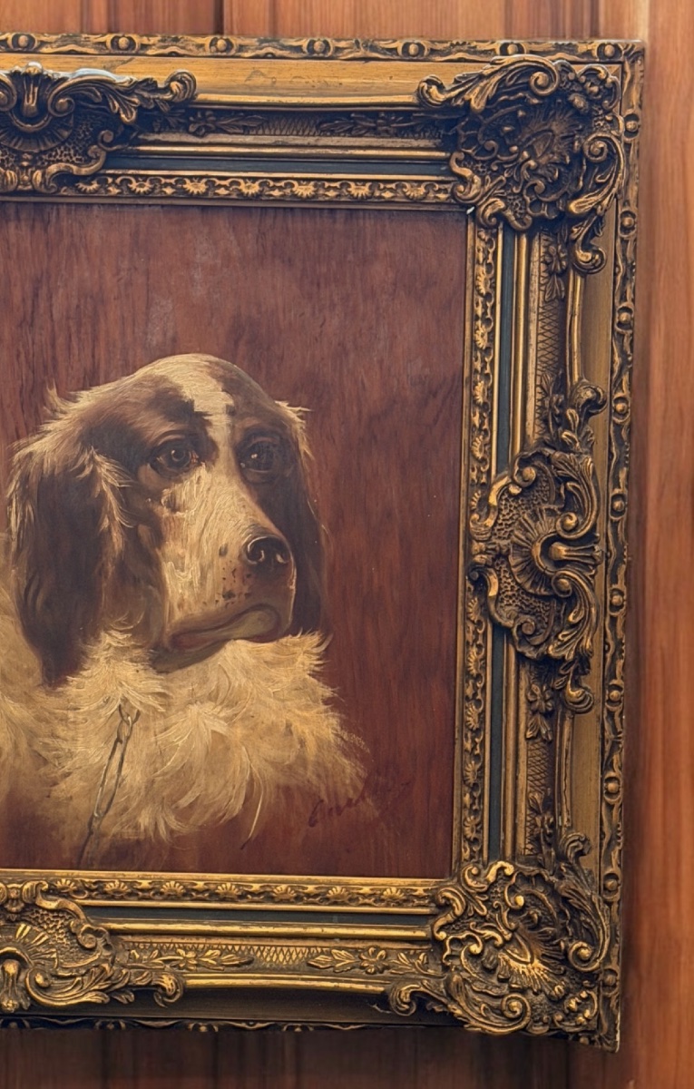 Max Carlier (1872–1938) — Portrait Of Two Hunting Dogs, Spaniels, Oil On Panel-photo-1