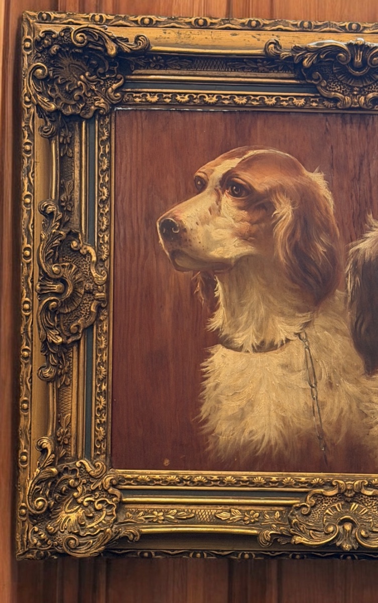 Max Carlier (1872–1938) — Portrait Of Two Hunting Dogs, Spaniels, Oil On Panel-photo-2