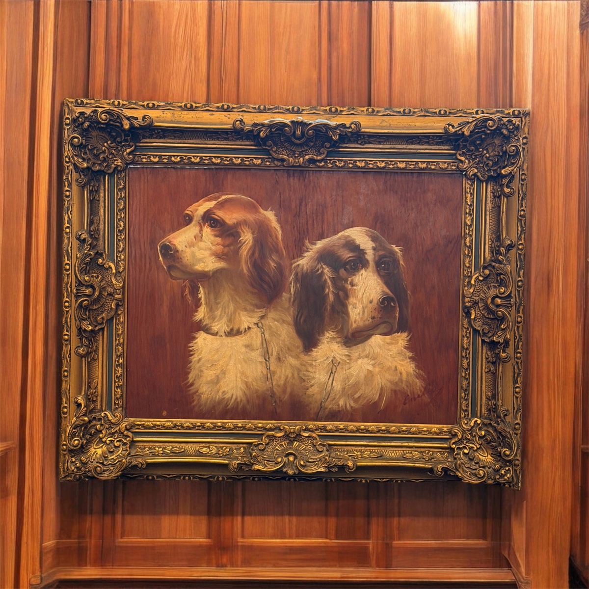 Max Carlier (1872–1938) — Portrait Of Two Hunting Dogs, Spaniels, Oil On Panel-photo-5