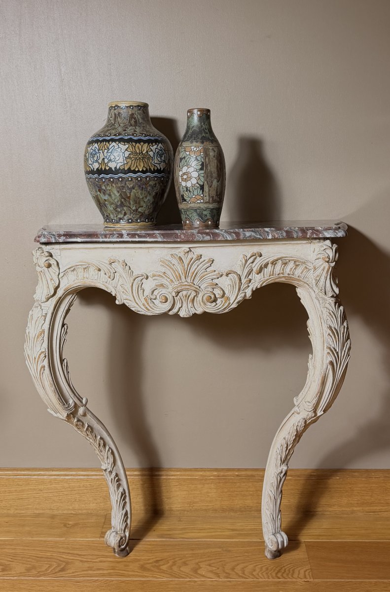 Console de style Louis XV, époque XIXe siècle, dessus de marbre-photo-2