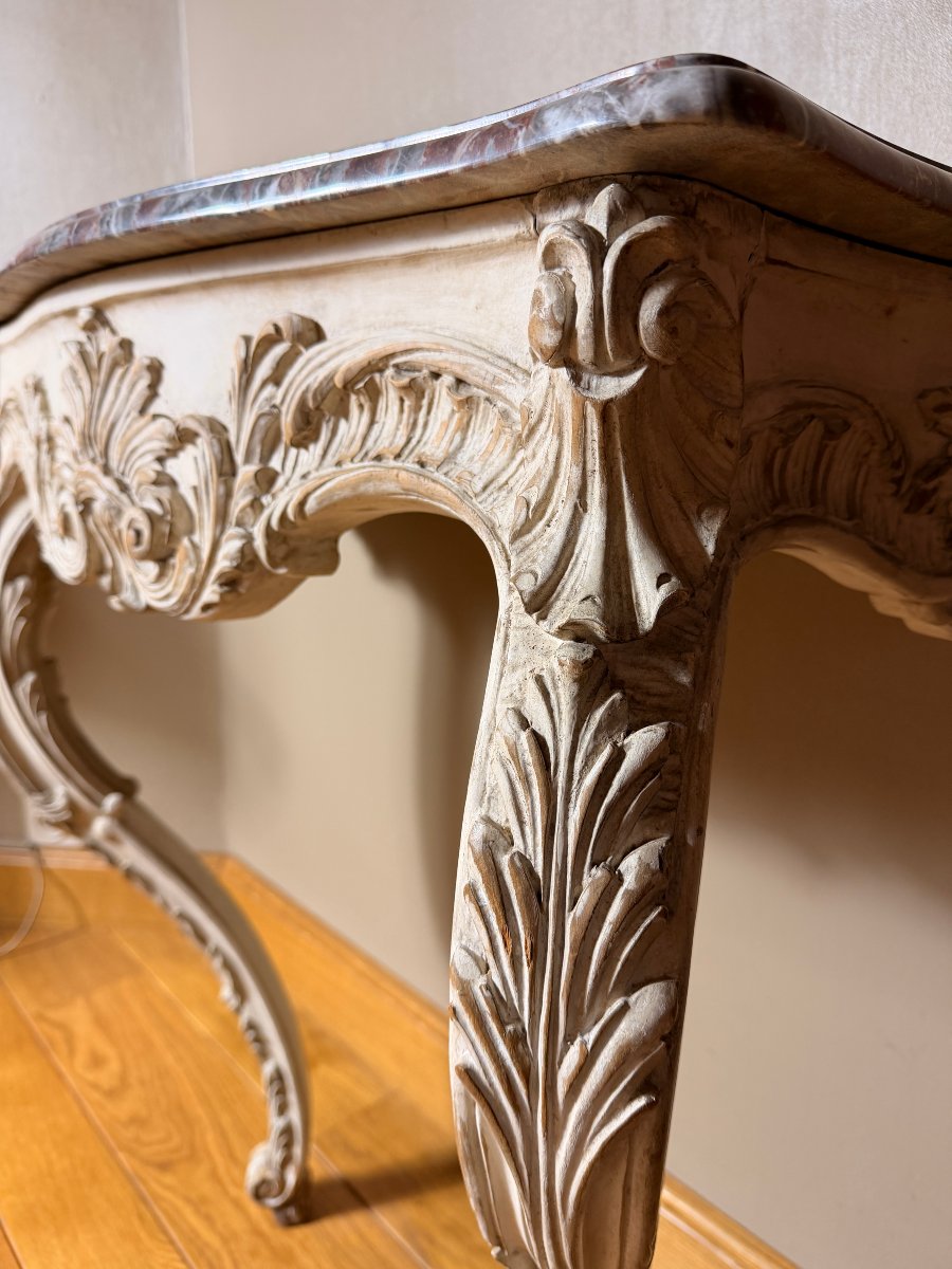 Console de style Louis XV, époque XIXe siècle, dessus de marbre-photo-4