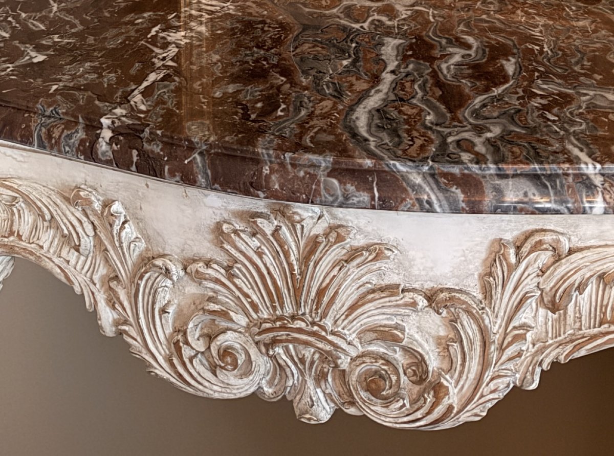 Console de style Louis XV, époque XIXe siècle, dessus de marbre-photo-1