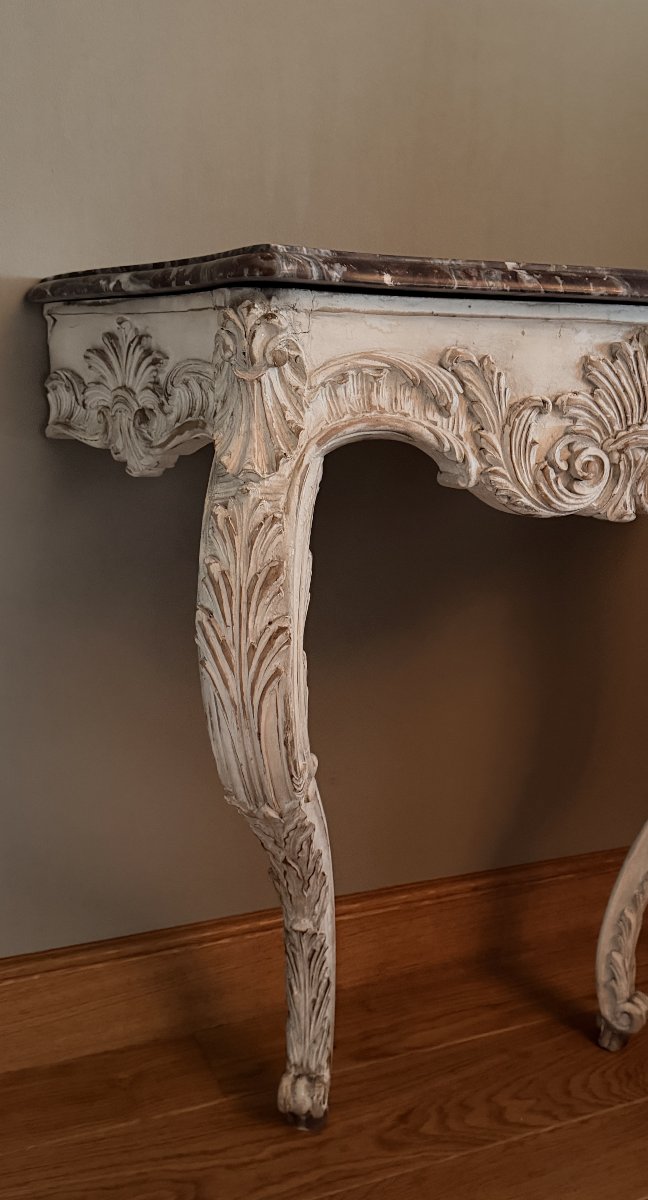 Console de style Louis XV, époque XIXe siècle, dessus de marbre-photo-2