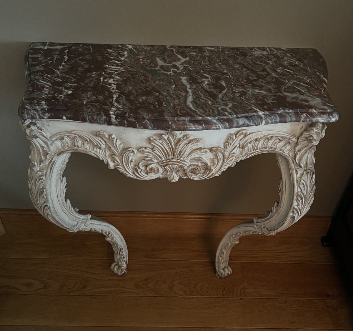 Console de style Louis XV, époque XIXe siècle, dessus de marbre-photo-4
