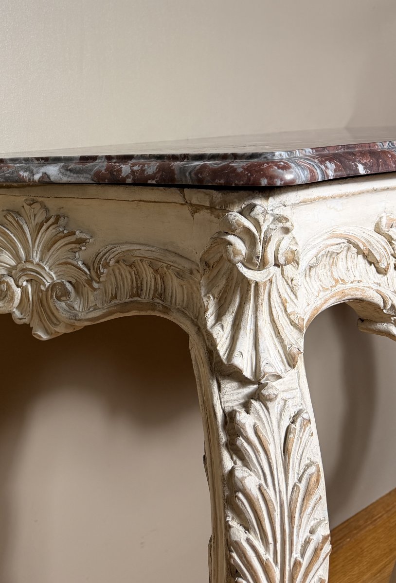Console de style Louis XV, époque XIXe siècle, dessus de marbre-photo-7