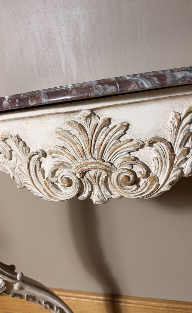 Console de style Louis XV, époque XIXe siècle, dessus de marbre-photo-8