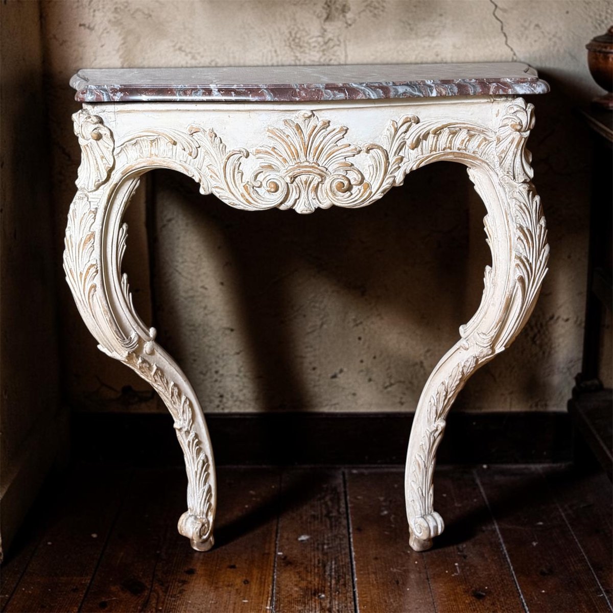Console de style Louis XV, époque XIXe siècle, dessus de marbre