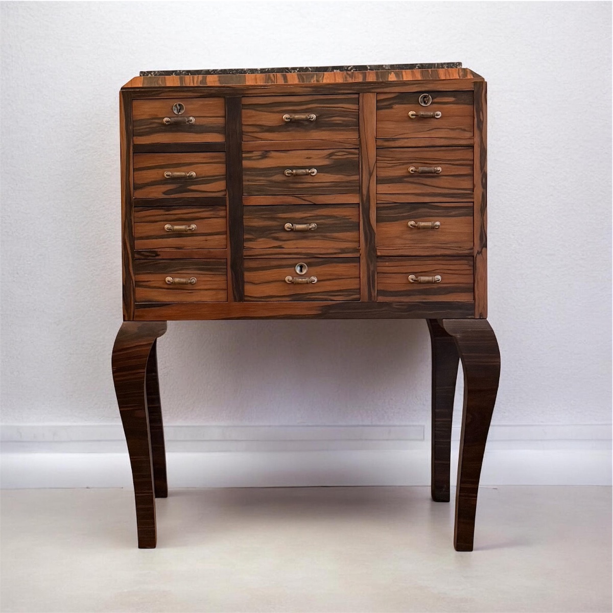 Art Deco Cabinet With Twelve Drawers, Made Of Macassar Ebony Veneer-photo-2