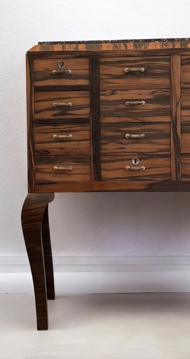 Art Deco Cabinet With Twelve Drawers, Made Of Macassar Ebony Veneer-photo-4